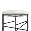 White marble side table with trio of intersecting blackened iron legs