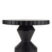 Round wooden side table with black finish and etched details