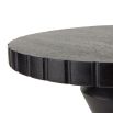 Round wooden side table with black finish and etched details