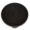 Round wooden side table with black finish and etched details