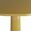 Yellow side table with thick-rimmed top and solid tapered base