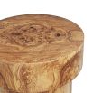 Veneered end table reminiscent of a champagne cork with iron base