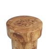 Veneered end table reminiscent of a champagne cork with iron base