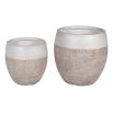 Set of two grey planters with brown textured details