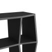 Geometric black wooden bookcase with shelving of varied depths
