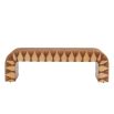 Curved wooden bench with strands of woven leather