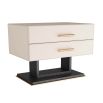 Stitched ivory leather side table with ebony oak base framework and brass handles