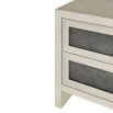 Contemporary wooden side table with panels of soft graphite suede