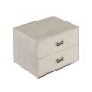 Side table with two drawers in pale grey finish and X handles