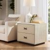 Side table with two drawers in pale grey finish and X handles