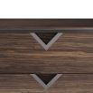 Two-drawer accent table with bronze brass banding and V-shaped hardware