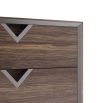 Two-drawer accent table with bronze brass banding and V-shaped hardware