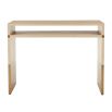 Sleek leather console table featuring antique brass cladding on legs