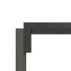 Console table with graphite leather-wrapped legs supporting staggered slab top of ebony oak 