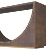 Console table with inverted arched umber oak veneer base and antique brass inlay