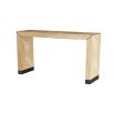 Oak veneered console table with sophisticated woven pattern constructed in a simple, waterfall silhouette