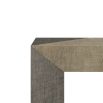 Console table with intersecting lacquered grey and smoke cloth panels