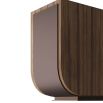 Curved wooden cabinet with ribbed, bronze-finish hardware