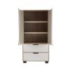 Beautiful light cabinet with brown detailing and two drawers