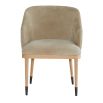 Dining or armchair in taupe suede finish and textured wooden legs