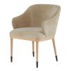 Dining or armchair in taupe suede finish and textured wooden legs