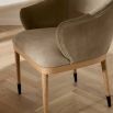 Dining or armchair in taupe suede finish and textured wooden legs