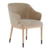 Dining or armchair in taupe suede finish and textured wooden legs