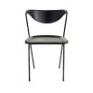 Slim black chair with metal frame and wooden seat and back