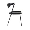 Slim black chair with metal frame and wooden seat and back