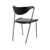 Slim black chair with metal frame and wooden seat and back