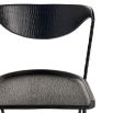 Slim black chair with metal frame and wooden seat and back