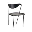 Slim black chair with metal frame and wooden seat and back