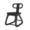 Sculptural sled-leg side chair created in glossy black rattan pole with rattan wrapping 