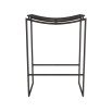 Industrial and sculptural sling-like counter stool constructed of blackened iron