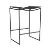 Industrial and sculptural sling-like counter stool constructed of blackened iron