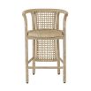 Wicker-style bar stool with cape effect back piece