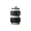 Stacked black and white marble cylinder with gold handle on the lid