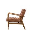 Leather armchair with deep ridging and wooden frame