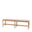 Slender wooden bench with boucle finish seat