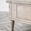 Lightly brushed coffee table crafted from Mindy wood with a stunning inlaid parquet-style design