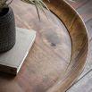 Solid oak, round, coffee table with a ridged base