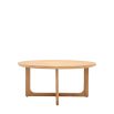 Round wooden coffee table with shaped underframe