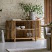 Stunning wooden sideboard with slats along the back and black stud detailing