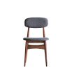 Retro inspired dining chair with grey fabric and walnut stained wooden frame