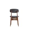 Retro inspired dining chair with grey fabric and walnut stained wooden frame