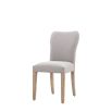 Upholstered curved dining chair with wooden legs