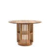 Slatted base circular dining table featuring 2 handy shelves
