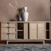 Wooden rectangular sideboard with rattan detailing