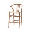 Wishbone back bar stools with deeply curved back and distinctive hand woven seat