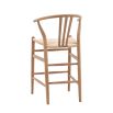 Wishbone back bar stools with deeply curved back and distinctive hand woven seat